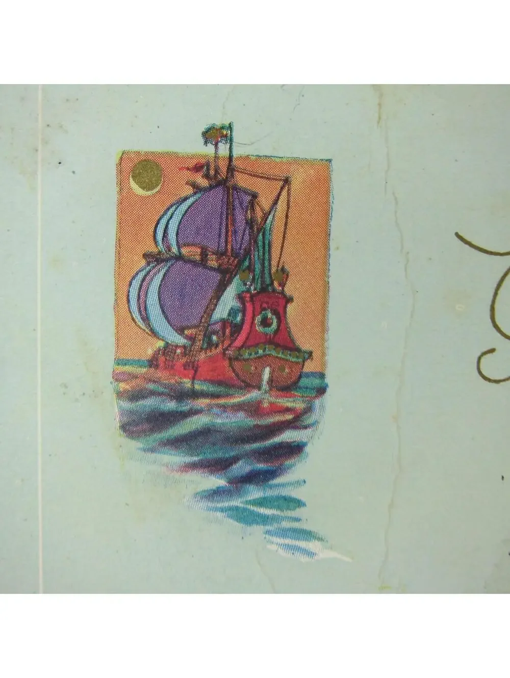 Antique Christmas Card Sailing Ship at Sea Green American Colortype Company